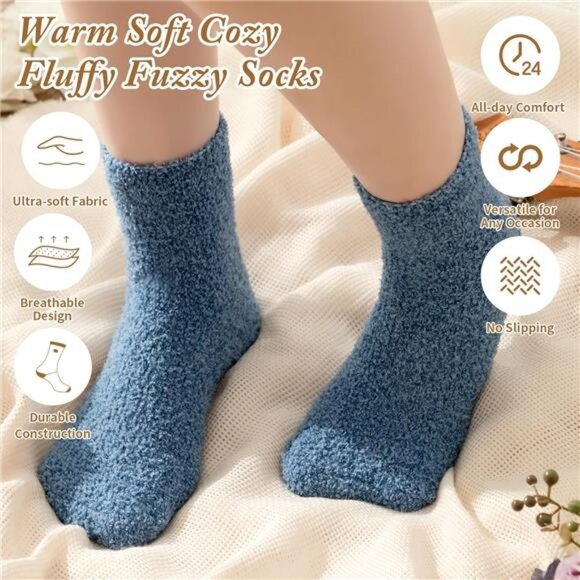 6 Pairs Fuzzy Socks Women Soft Fluffy Cozy Slipper Winter Warm - Picture 3 of 6